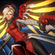 Mercy grimaces while brandishing her side arm pistol.